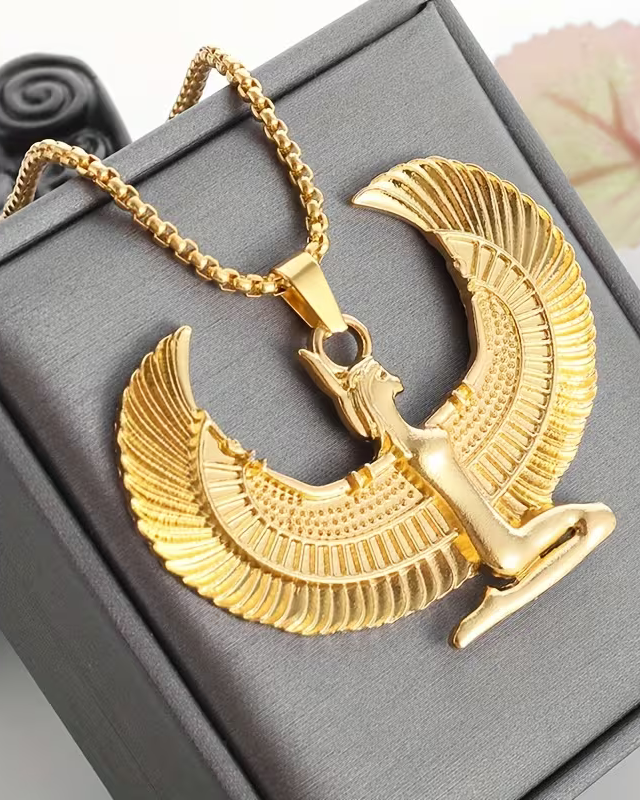 1pc Fashion Ancient Egyptian Goddess Spread Wings Pendant Necklace For Men And Women, Retro Good Luck Amulet Jewelry Gift