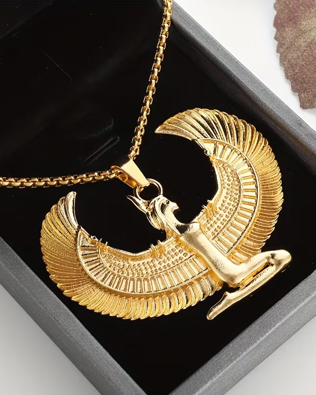 1pc Fashion Ancient Egyptian Goddess Spread Wings Pendant Necklace For Men And Women, Retro Good Luck Amulet Jewelry Gift