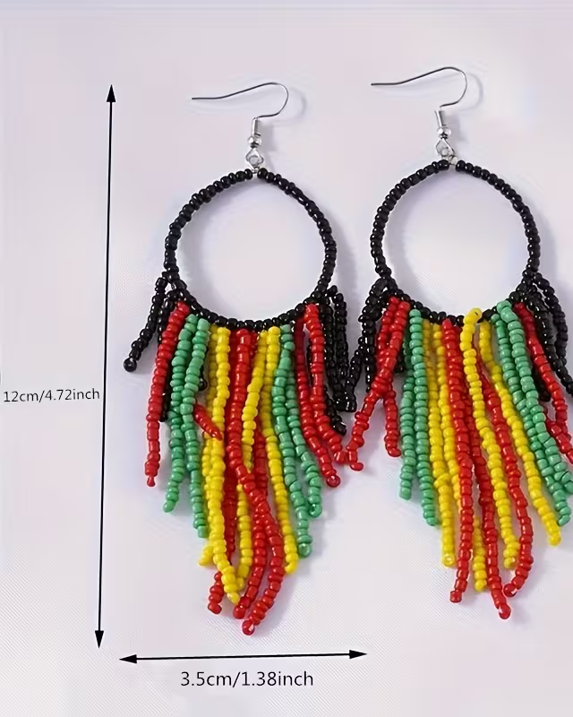 Colorful Beads Tassel Hollow Round Dangle Earrings Bohemian Vacation Style Resin Jewelry Trendy Female Gift