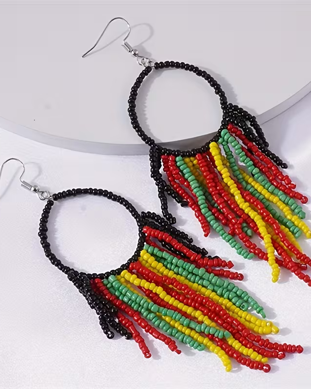 Colorful Beads Tassel Hollow Round Dangle Earrings Bohemian Vacation Style Resin Jewelry Trendy Female Gift