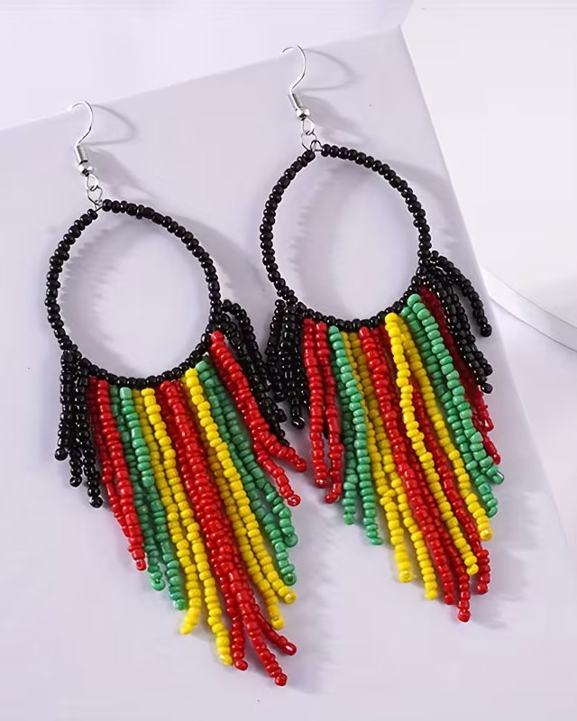 Colorful Beads Tassel Hollow Round Dangle Earrings Bohemian Vacation Style Resin Jewelry Trendy Female Gift