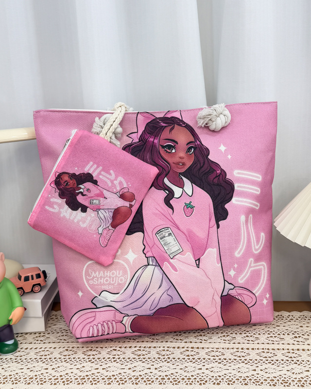 Thick Rope Large Capacity Black Girl Canvas Bag + Free Wallet