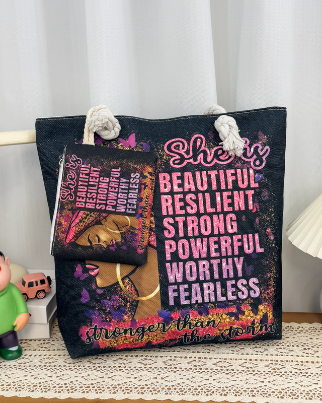 Thick Rope Large Capacity Black Girl Canvas Bag + Free Wallet