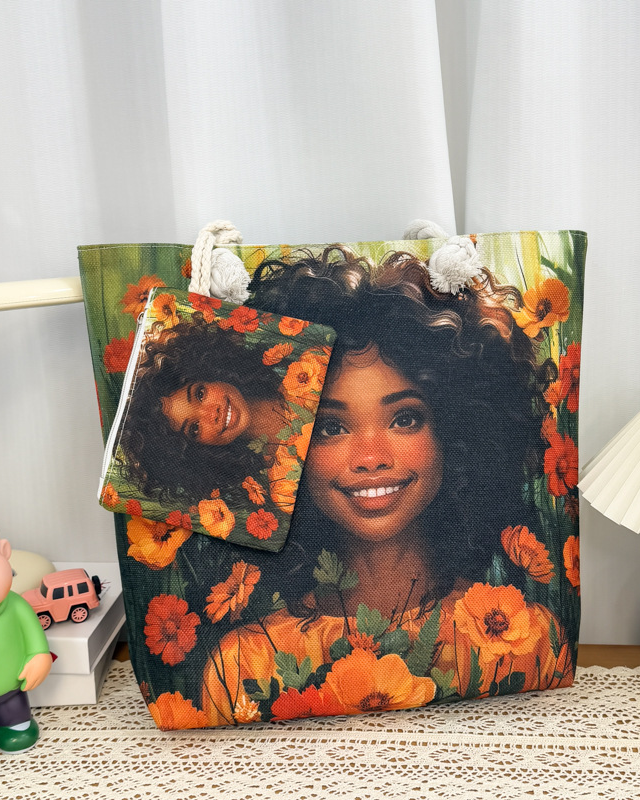 Thick Rope Large Capacity Black Girl Canvas Bag + Free Wallet
