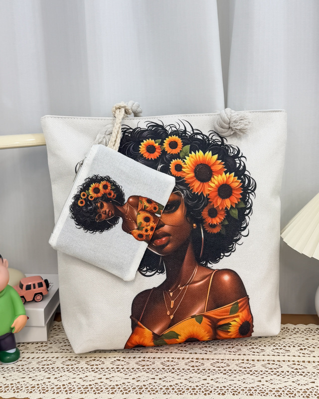 Thick Rope Large Capacity Black Girl Canvas Bag + Free Wallet