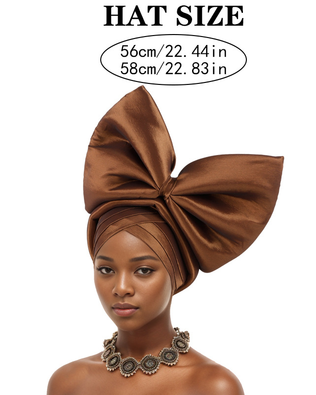 High-Quality Wax Print Fabric Large Bow Turban Hat