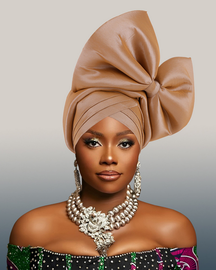 High-Quality Wax Print Fabric Large Bow Turban Hat