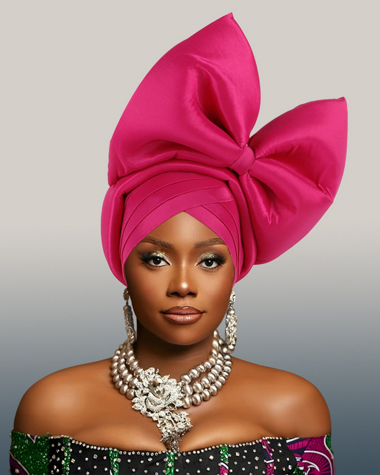 High-Quality Wax Print Fabric Large Bow Turban Hat
