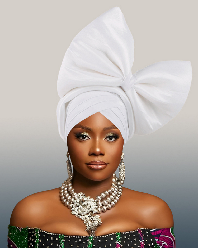 High-Quality Wax Print Fabric Large Bow Turban Hat