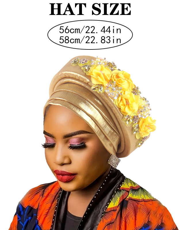 High-Quality Diamond Floral African Turban Hat