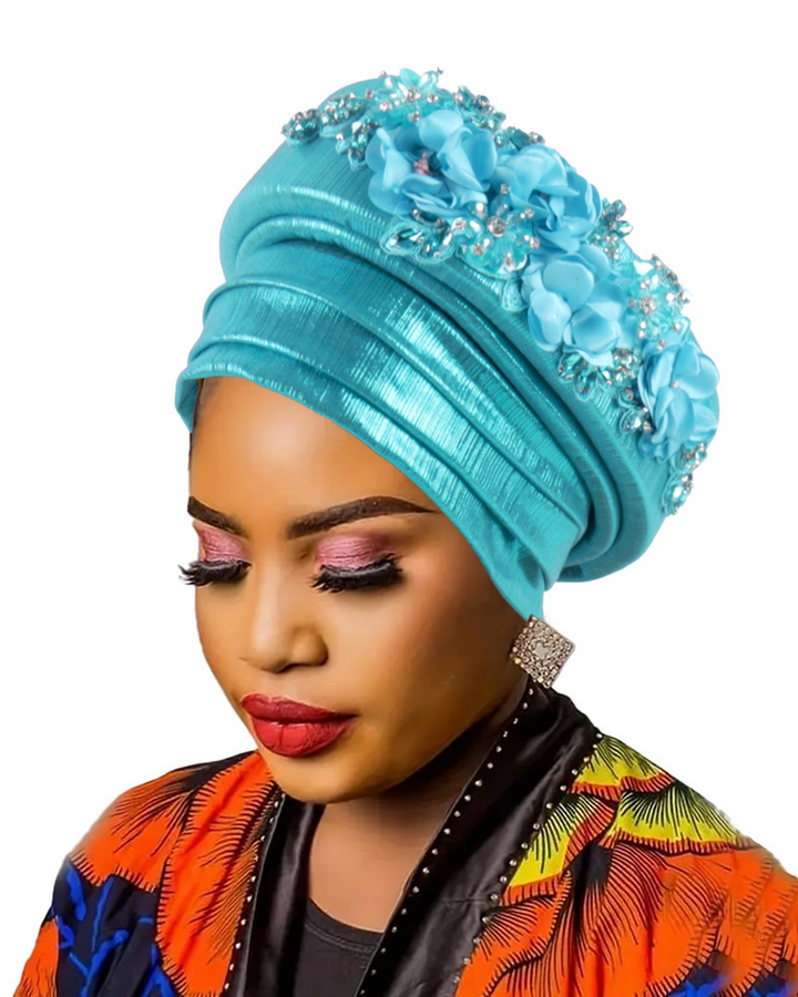 High-Quality Diamond Floral African Turban Hat