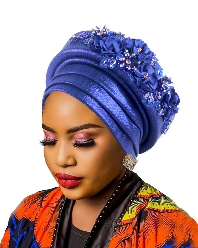 High-Quality Diamond Floral African Turban Hat