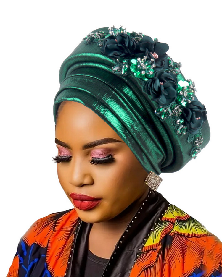 High-Quality Diamond Floral African Turban Hat