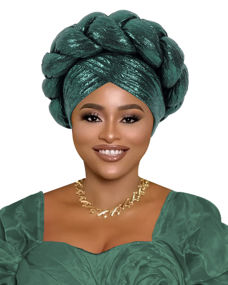 Metallic Gold Foil Cross-Braided Forehead Turban Hat