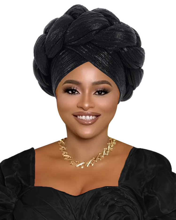 Metallic Gold Foil Cross-Braided Forehead Turban Hat