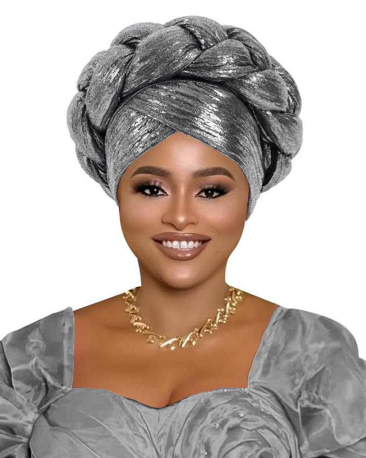 Metallic Gold Foil Cross-Braided Forehead Turban Hat
