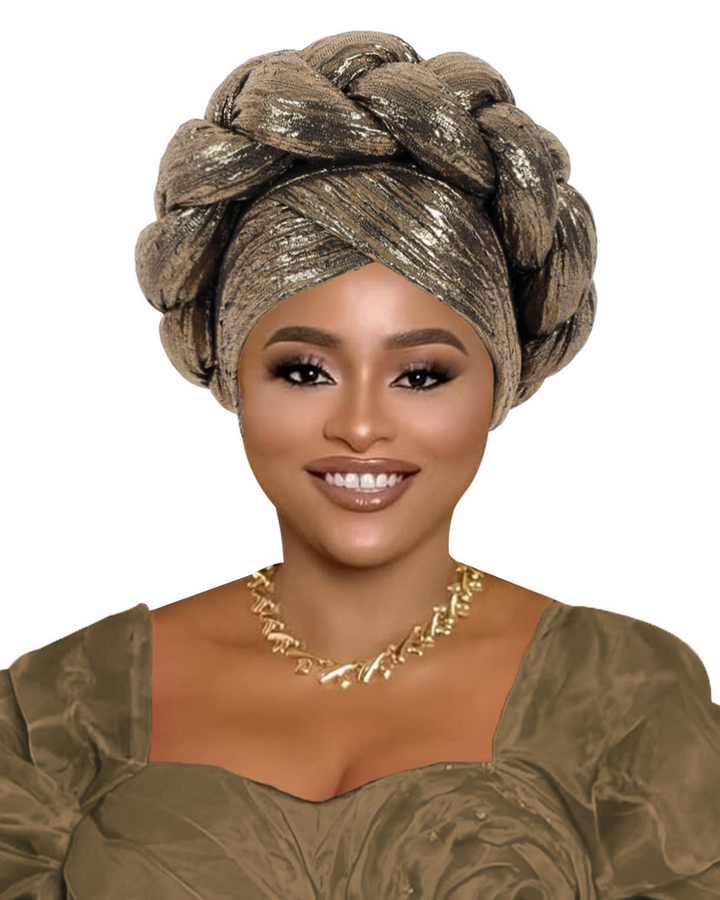 Metallic Gold Foil Cross-Braided Forehead Turban Hat