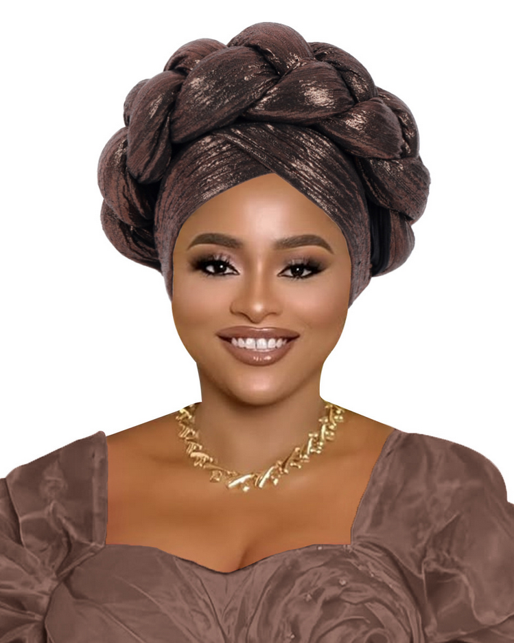 Metallic Gold Foil Cross-Braided Forehead Turban Hat