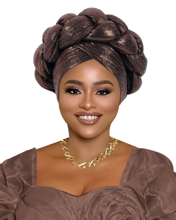 Metallic Gold Foil Cross-Braided Forehead Turban Hat