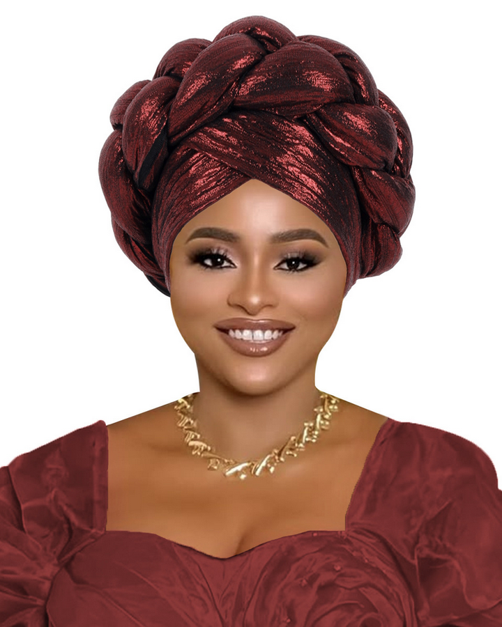 Metallic Gold Foil Cross-Braided Forehead Turban Hat