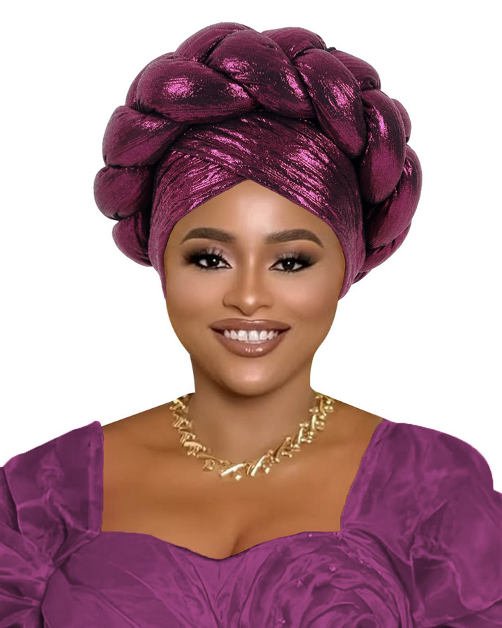 Metallic Gold Foil Cross-Braided Forehead Turban Hat