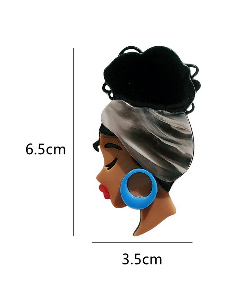 Vintage Acrylic Brooch - Black Girl with Headwrap Style