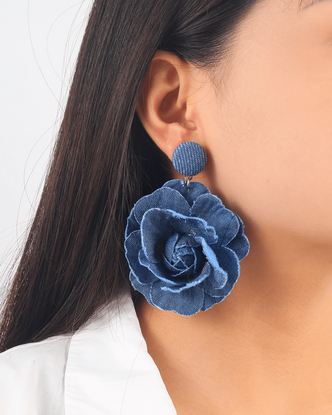 Trendy Denim Blue Rose Earrings
