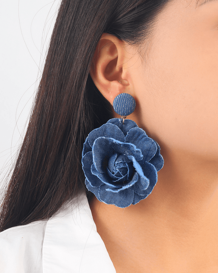 Trendy Denim Blue Rose Earrings