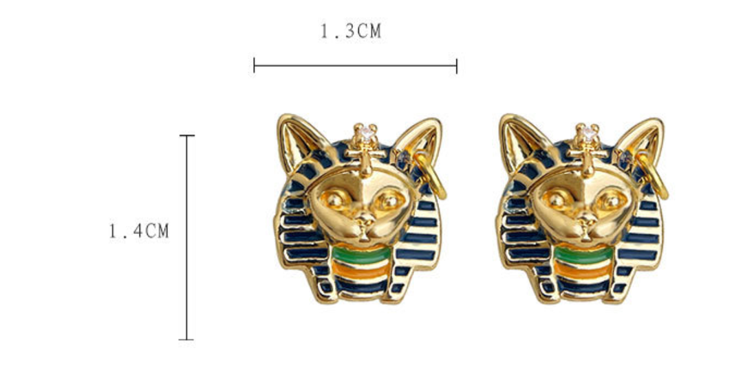 Egyptian Cat-head Pharaoh Silver-plated Needle Earrings