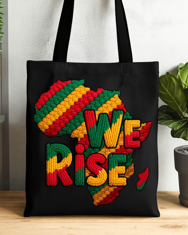 We Rise Juneteenth Crochet Zipper Canvas Tote Bag