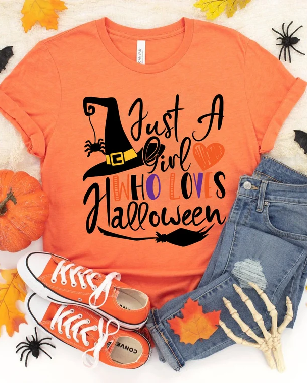 Just a girl who loves Halloween 100% Cotton Crew Neck Short Sleeve Tshirt