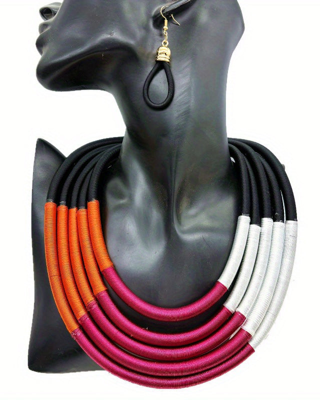 New Style Jewelry Set African Style Exaggerated Fashion Multi-layer Color Cotton Woven Necklace Collar Women's Accessories