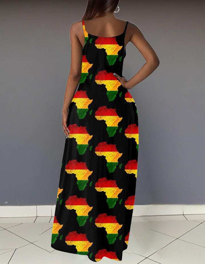 Sling Juneteenth Africa Map Pocket Maxi Dress