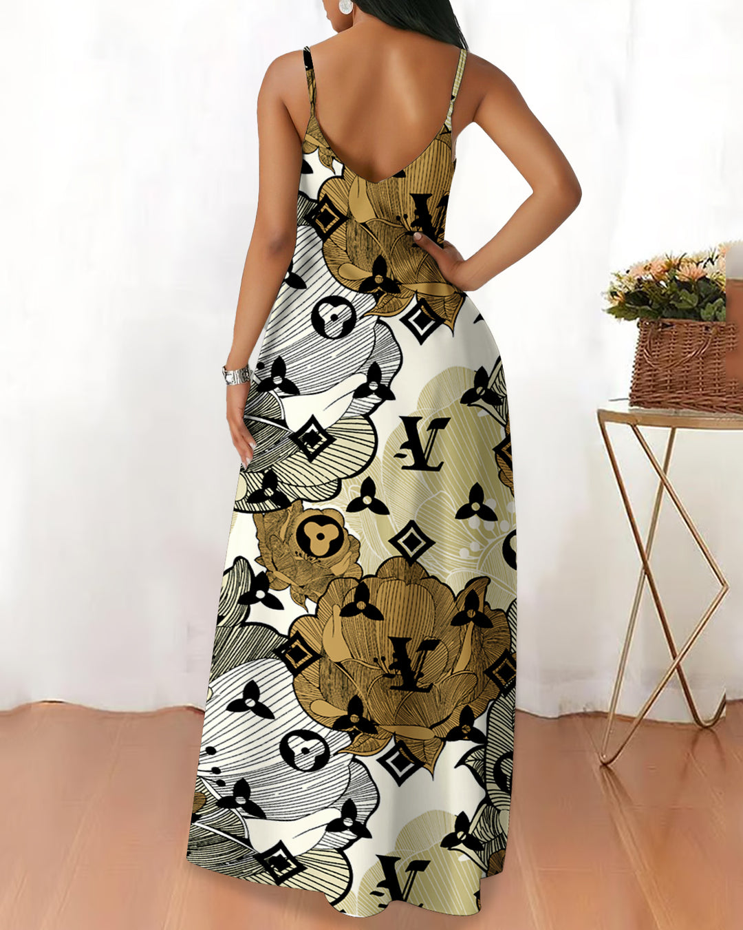 Sling Multicolor Flower Texture Pocket Maxi Dress