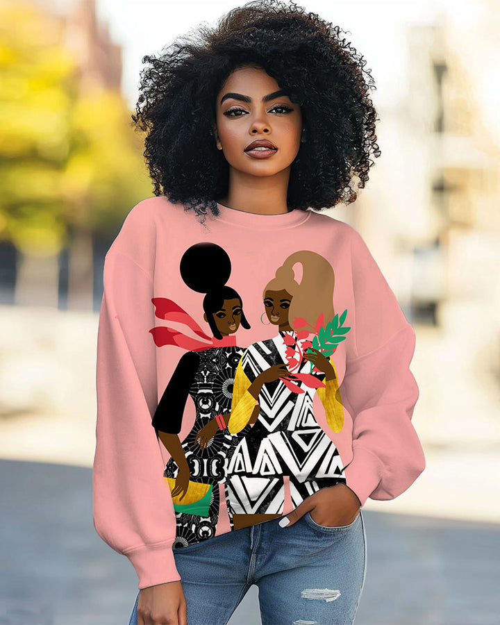 Retro Fashion Art Print Long Sleeve Sweatshirt