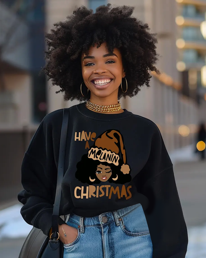 Melanin Christmas Girl Crewneck Long Sleeve Sweatshirt