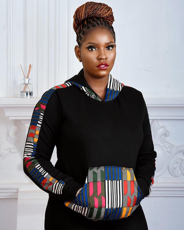 Contrasting Color Blocks African Print Long Sleeves Hoodie