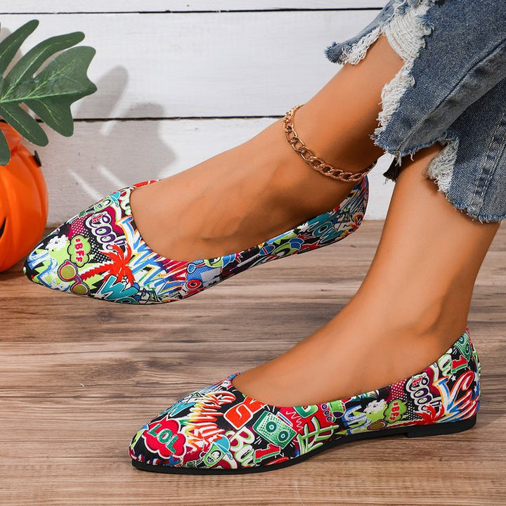 Pointed Toe Flat-soled Shallow-cut Plaid Shoes