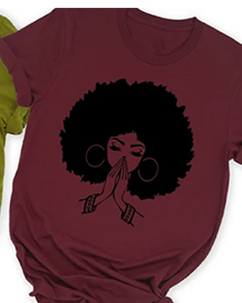 Simple black girl cartoon print ladies short-sleeved T-shirt
