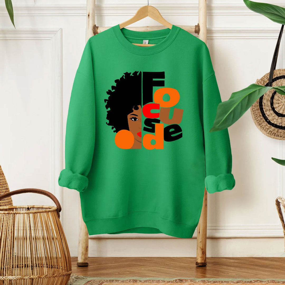 Focused Black Girl Melanin Long Sleeve Sweatshirt
