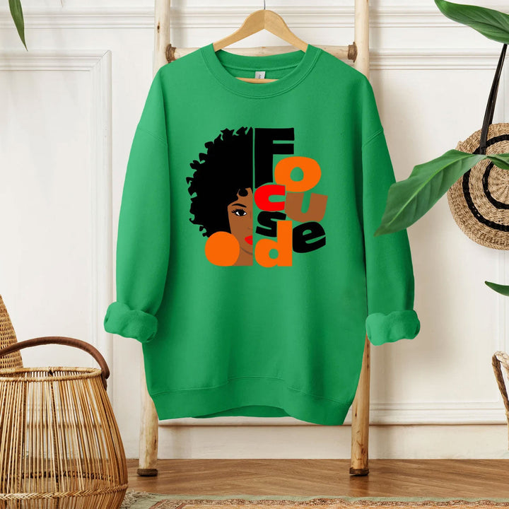 Focused Black Girl Melanin Long Sleeve Sweatshirt