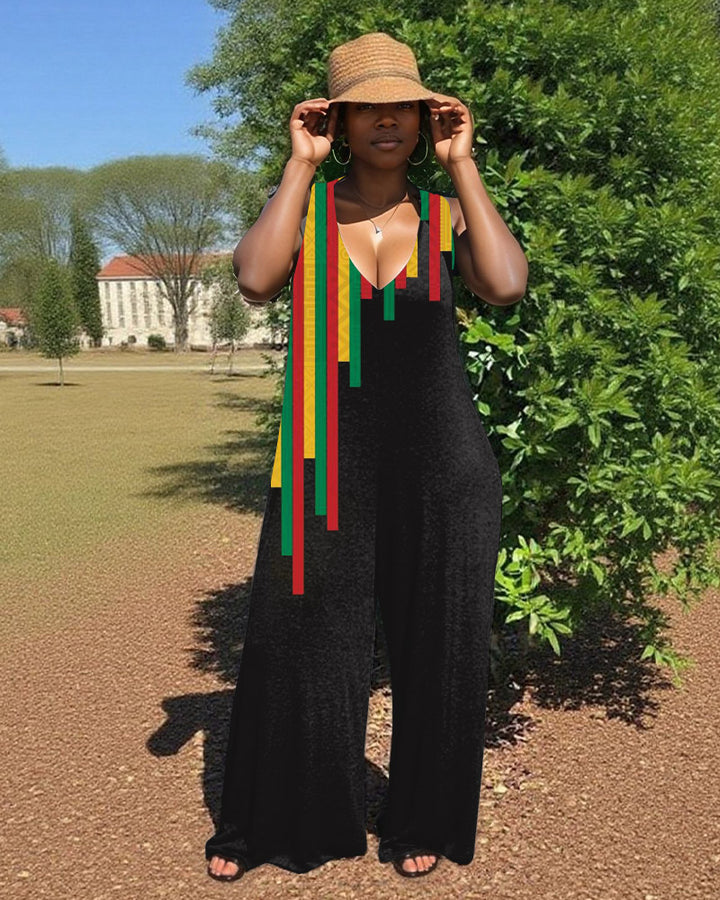 Juneteenth V-Neck Hooded Sleeveless Jumpsuit