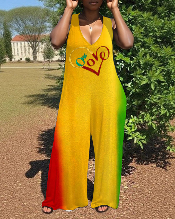One Love V-Neck Hooded Sleeveless Jumpsuit