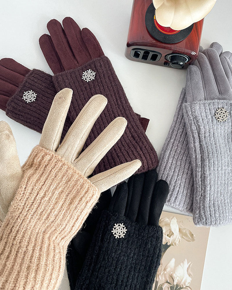 Winter Knit Gloves with Small Snowflake Pattern Thickened Yarn Knit Gloves Touchscreen Compatible Warm and Cold-Resistant
