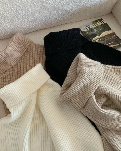 Irregular Hem Turtleneck Sweater Women's Loose Temperament Niche Sweater Top