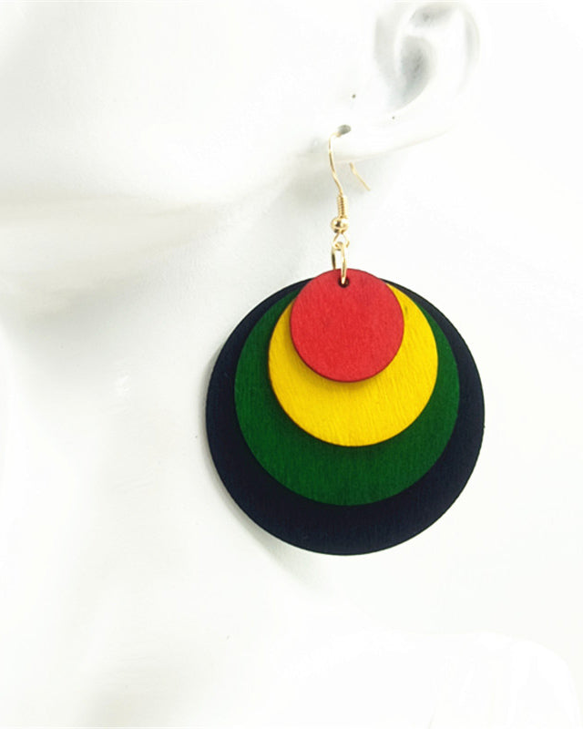 Round Multicolor Wood Slice Cut Earrings