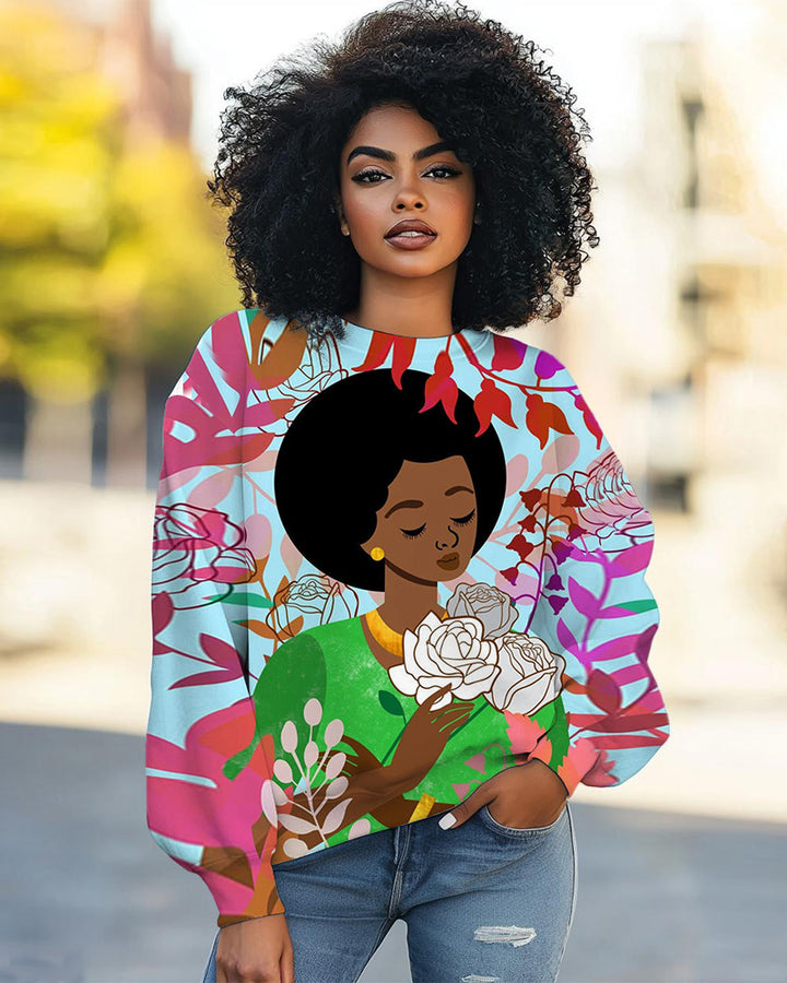 Roses In June Print Long Sleeve Sweatshirt