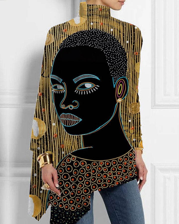 Black Girls Art Casual Loose Turtle Neck Long Sleeve Women's Tops