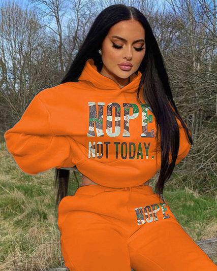 Letter NOPE Not Today Long Sleeve Hoodie Two Pieces Set