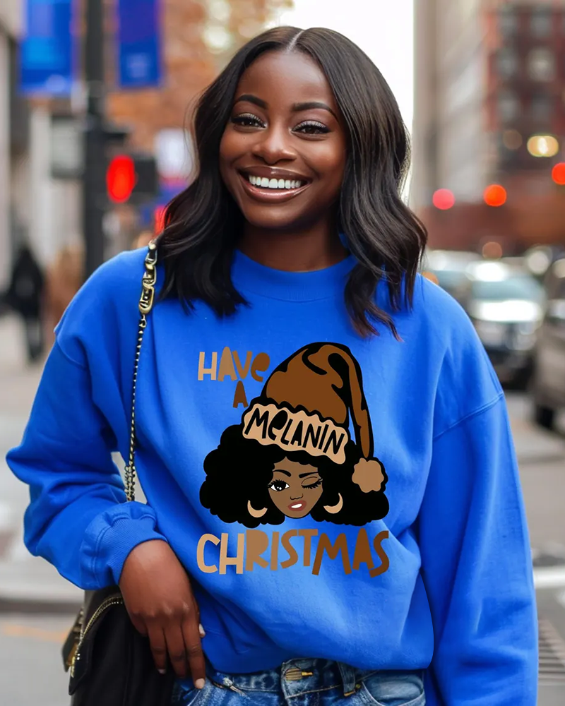 Melanin Christmas Girl Crewneck Long Sleeve Sweatshirt